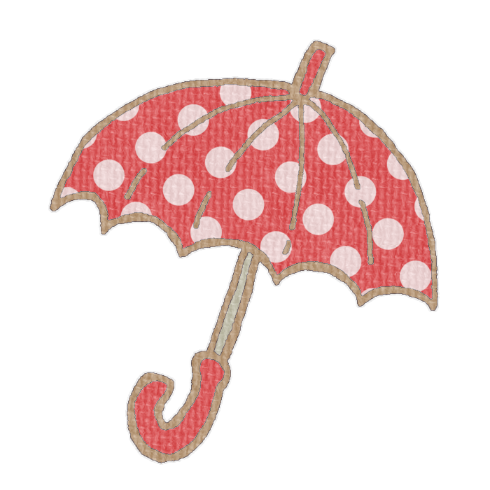 水玉模様の赤い傘のイラスト、梅雨の季節をイメージした可愛い素材