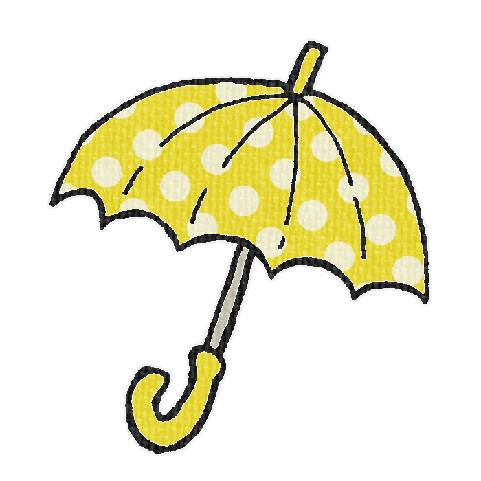 水玉模様の黄色い傘のイラスト、梅雨の季節をイメージした可愛い素材
