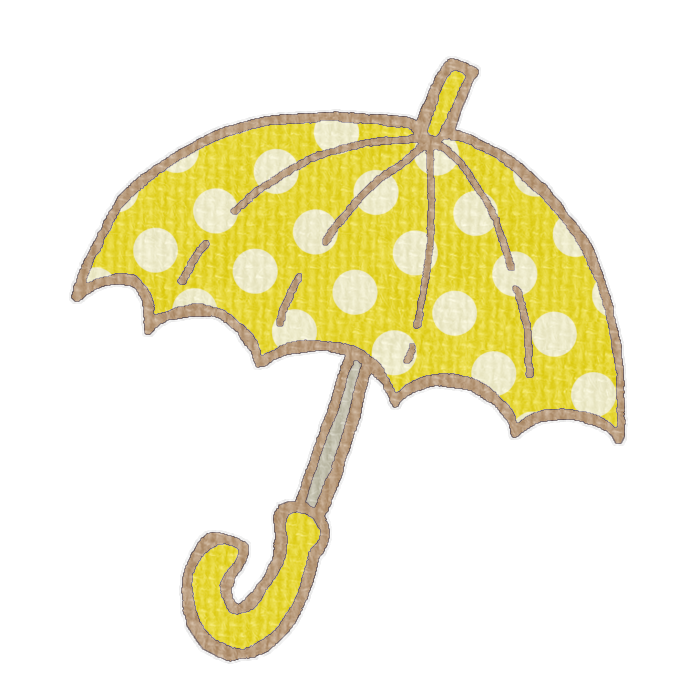 水玉模様の黄色い傘のイラスト、梅雨の季節をイメージした可愛い素材