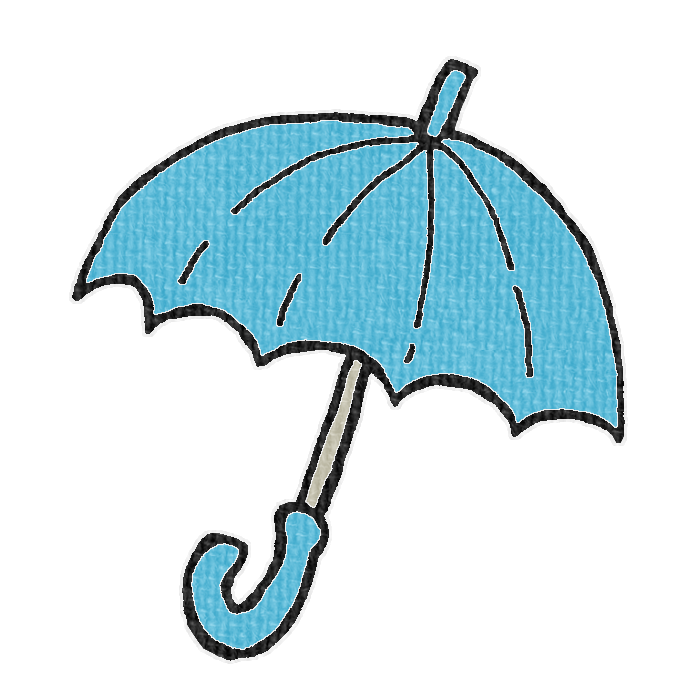 青い傘のイラスト、梅雨の季節をイメージした可愛い素材