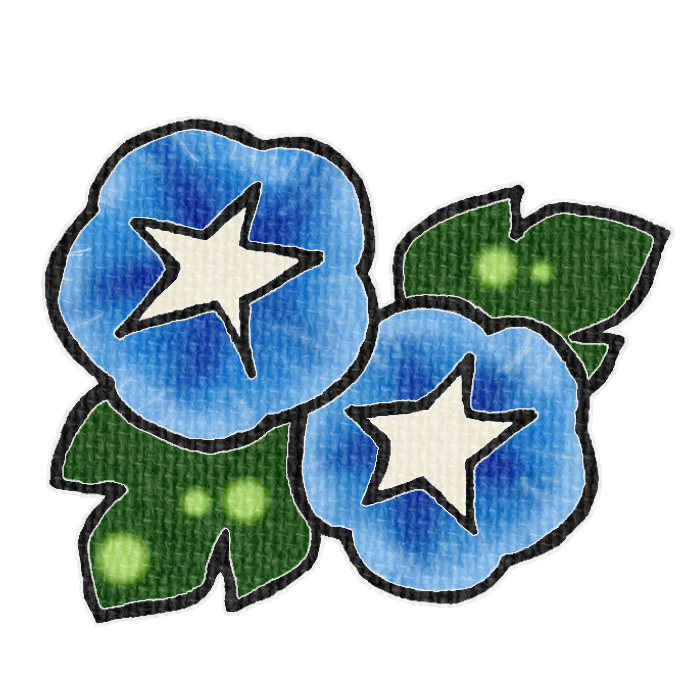 ブルーの朝顔のイラスト、夏の季節をイメージした可愛い素材