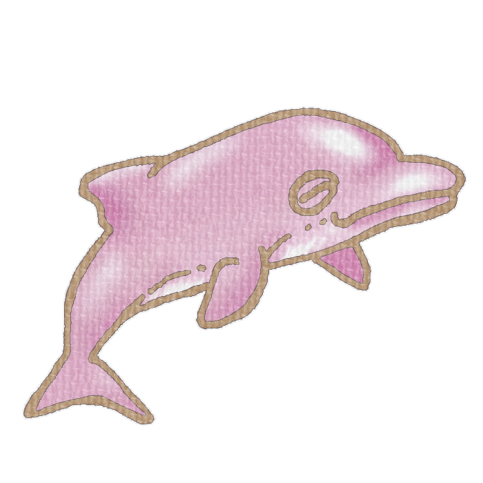 ピンク色のイルカのイラスト、夏の季節をイメージした可愛い素材