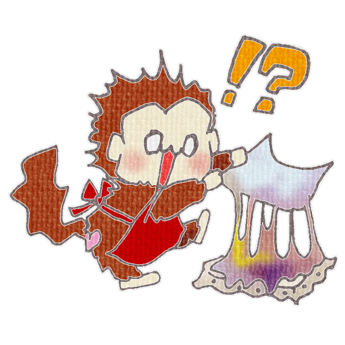 イラスト｜モンキーが乾いていない油絵の上に紙を置いておいて大変なことになってる様子