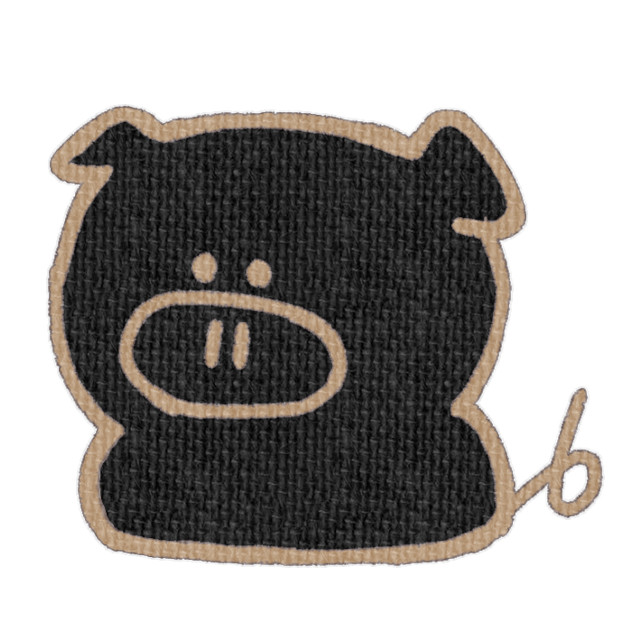黒いブタがお座りした透過イラスト