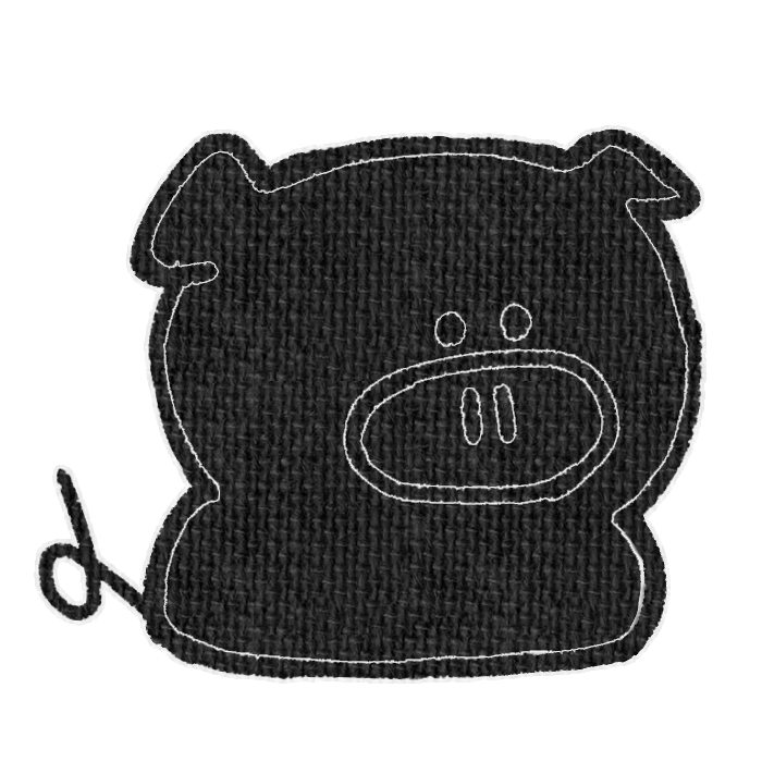 黒いブタがお座りした透過イラスト