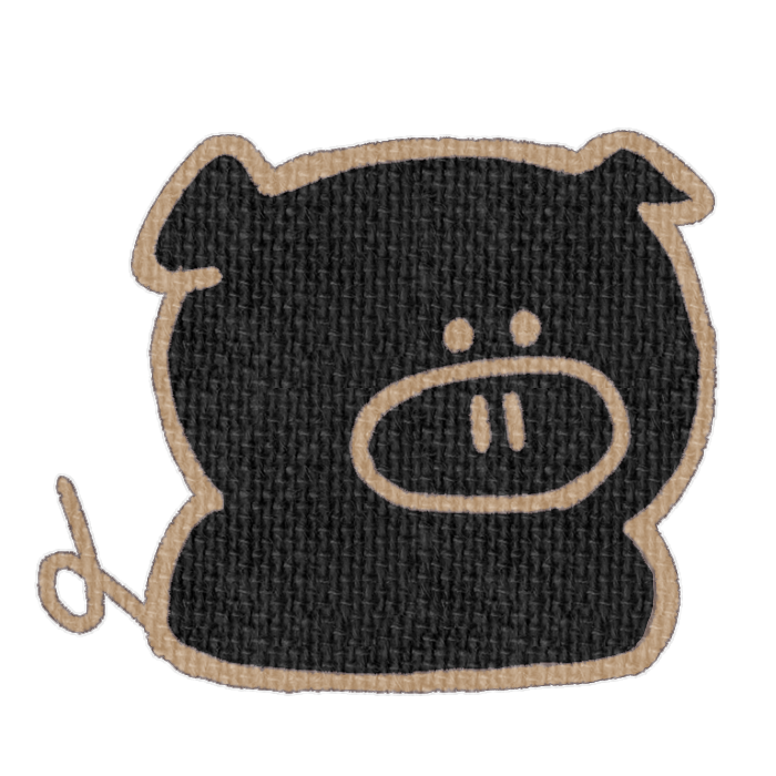黒いブタがお座りした透過イラスト