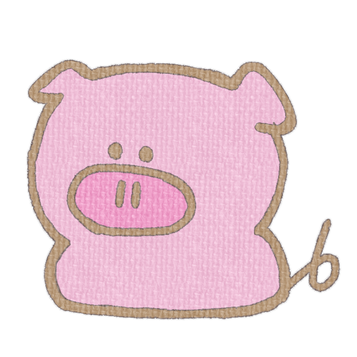 ピンクのブタがお座りした透過イラスト