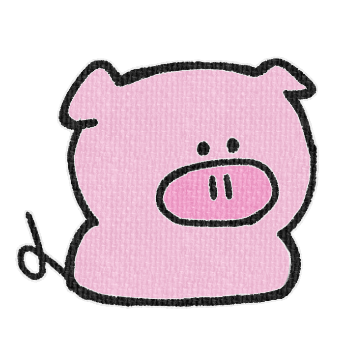 ピンクのブタがお座りした透過イラスト