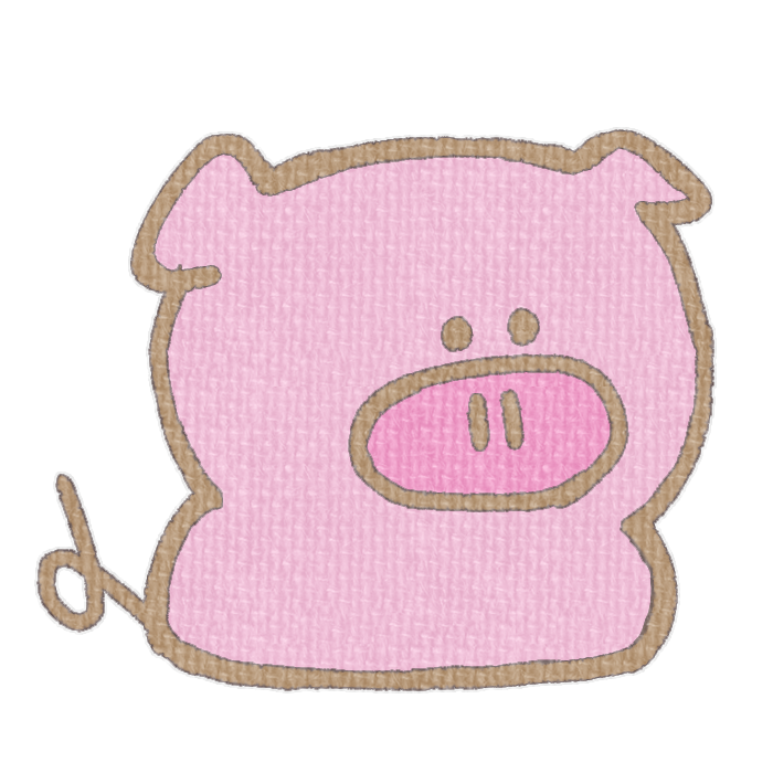 ピンクのブタがお座りした透過イラスト