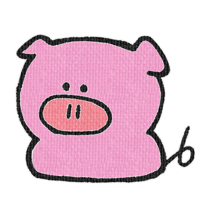濃いピンクのブタがお座りした透過イラスト
