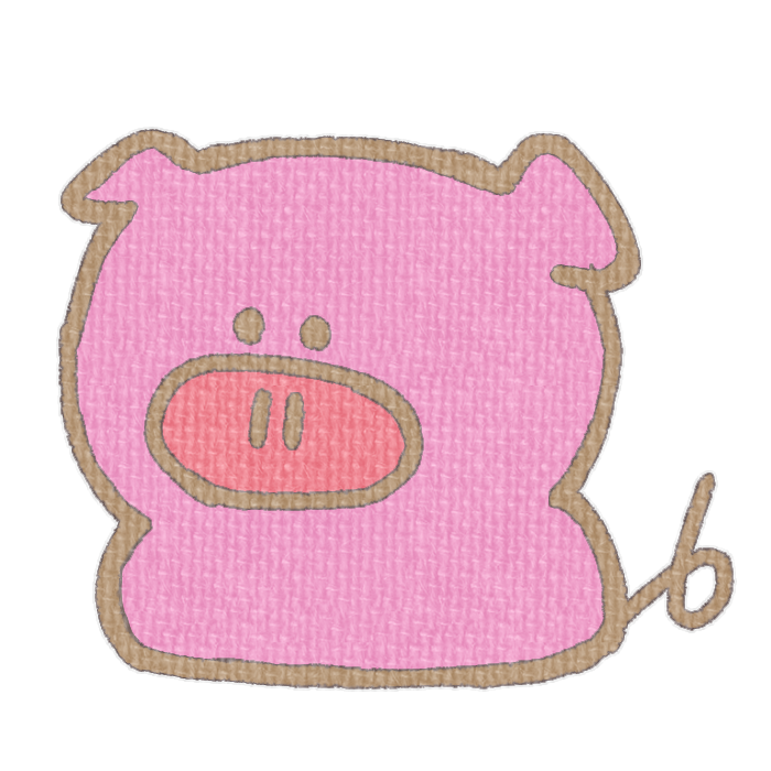 濃いピンクのブタがお座りした透過イラスト