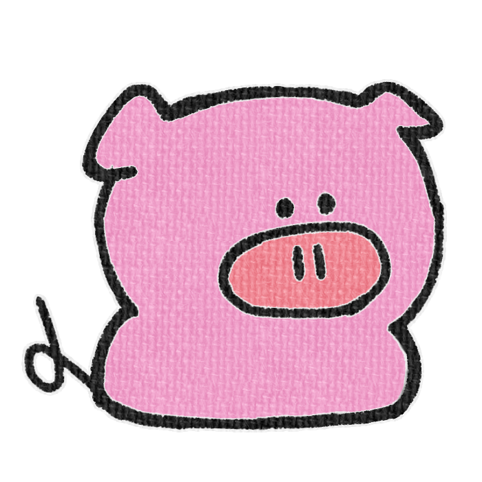 濃いピンクのブタがお座りした透過イラスト