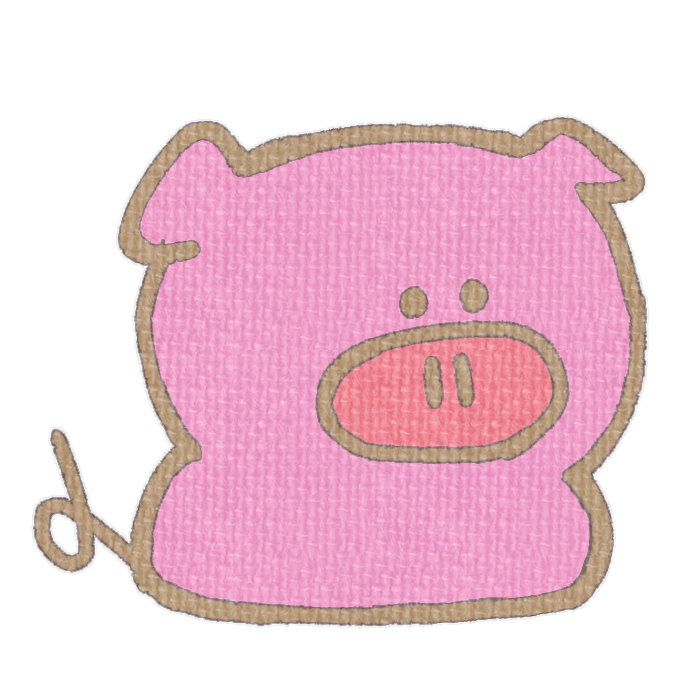 濃いピンクのブタがお座りした透過イラスト