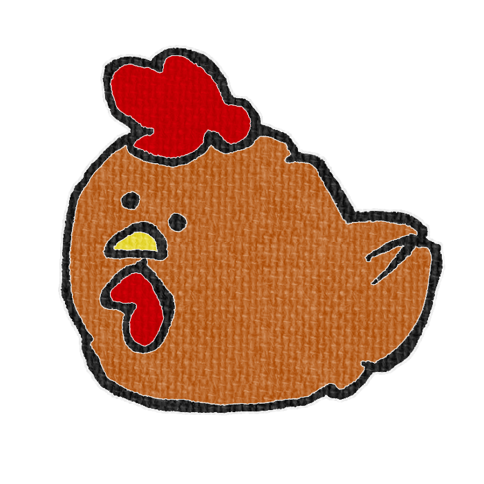 茶色いニワトリがお座りした透過イラスト