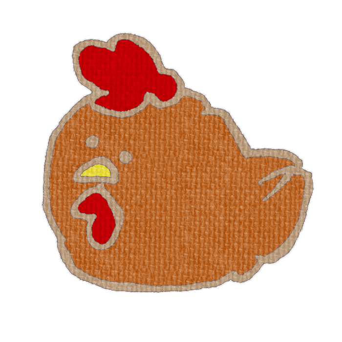 茶色いニワトリがお座りした透過イラスト