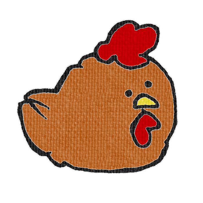 茶色いニワトリがお座りした透過イラスト
