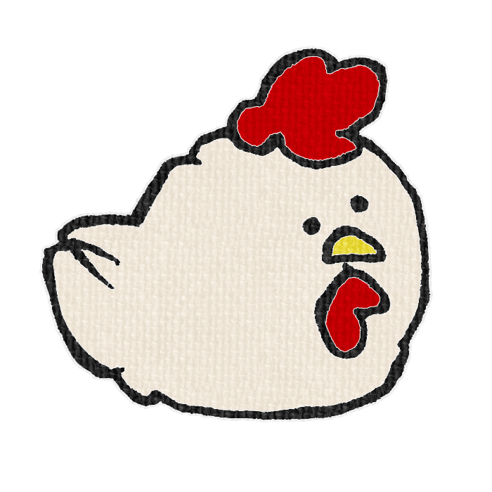 白いニワトリがお座りした透過イラスト