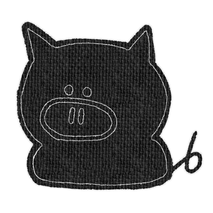 黒いブタがお座りした透過イラスト