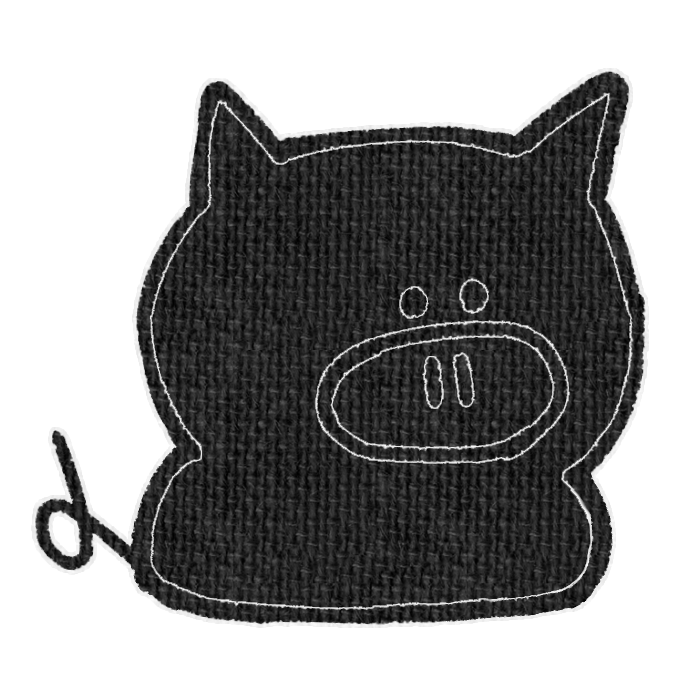 黒いブタがお座りした透過イラスト