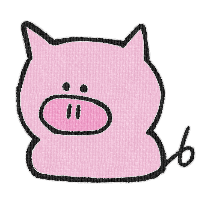 ピンクのブタがお座りした透過イラスト