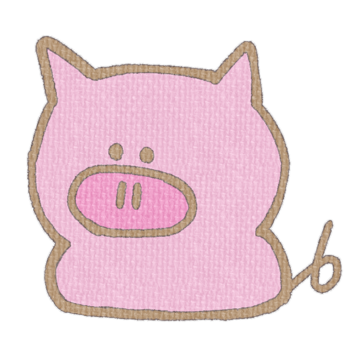 ピンクのブタがお座りした透過イラスト