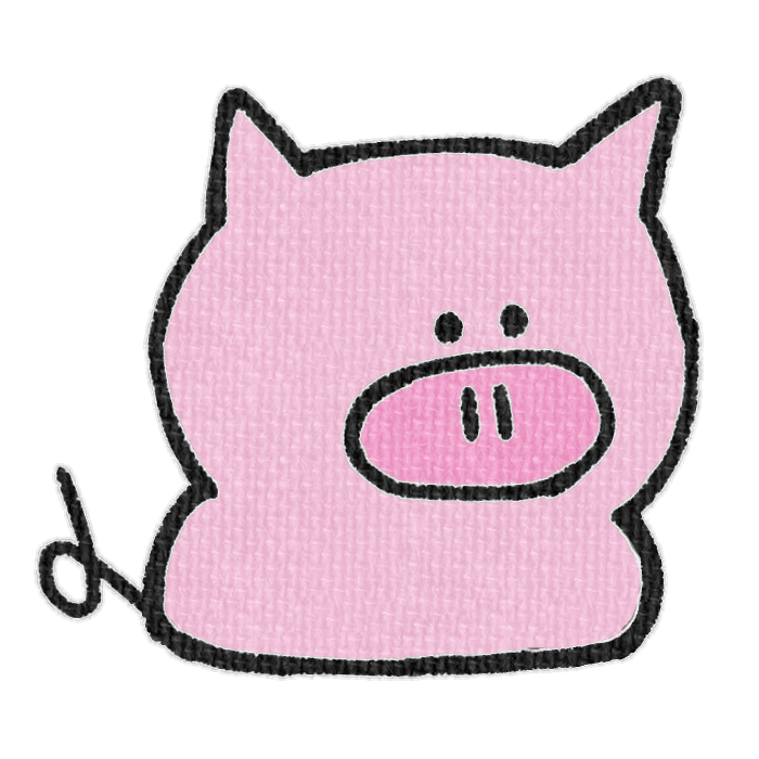 ピンクのブタがお座りした透過イラスト