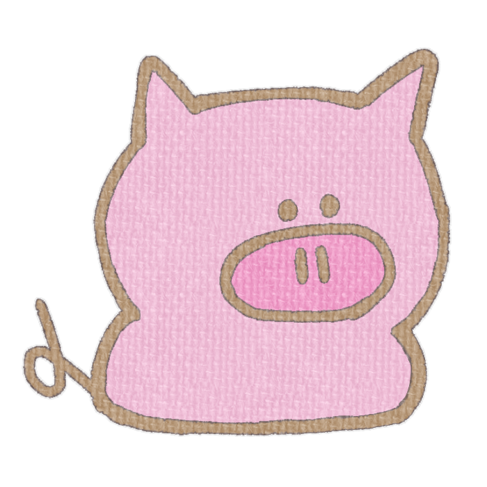 ピンクのブタがお座りした透過イラスト
