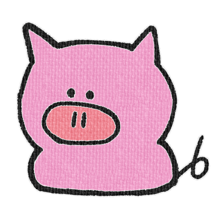 濃いピンクのブタがお座りした透過イラスト