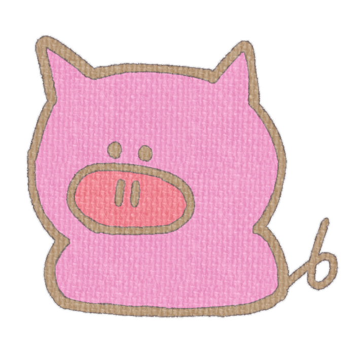 濃いピンクのブタがお座りした透過イラスト