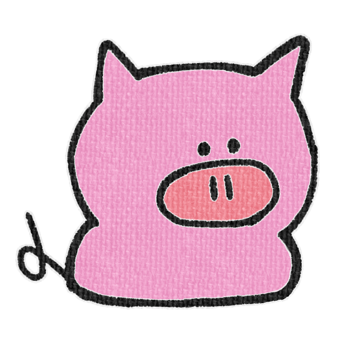 濃いピンクのブタがお座りした透過イラスト
