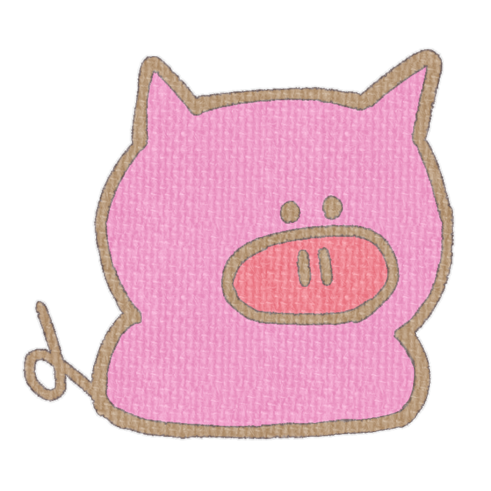 濃いピンクのブタがお座りした透過イラスト