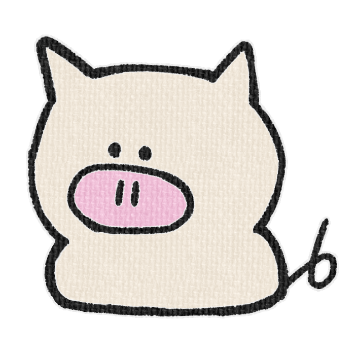 白いブタがお座りした透過イラスト
