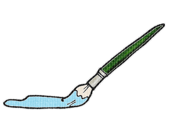 筆で水色の絵具を塗る様子の透過イラスト素材