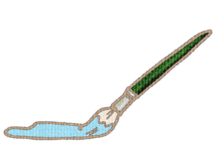 筆で水色の絵具を塗る様子の透過イラスト素材