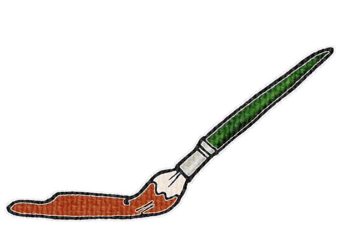 筆で茶色の絵具を塗る様子の透過イラスト素材