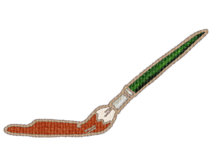 筆で茶色の絵具を塗る様子の透過イラスト素材