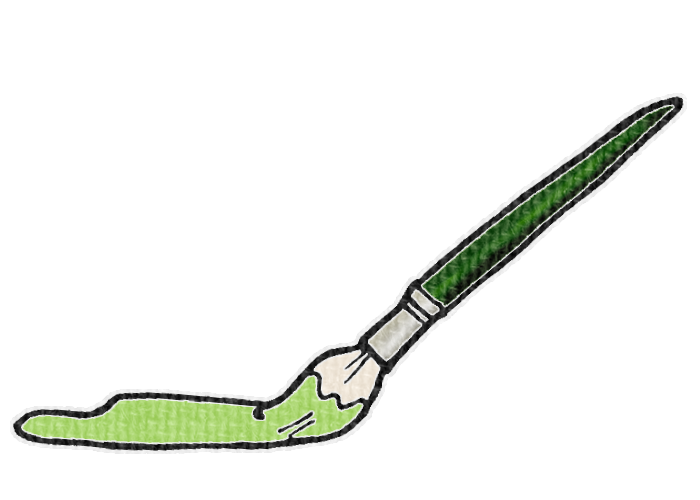 筆で緑色の絵具を塗る様子の透過イラスト素材