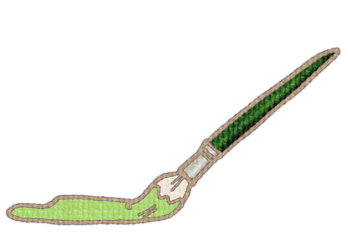 筆で緑色の絵具を塗る様子の透過イラスト素材