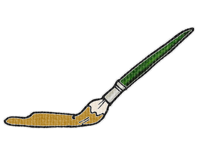 筆で黄土色の絵具を塗る様子の透過イラスト素材