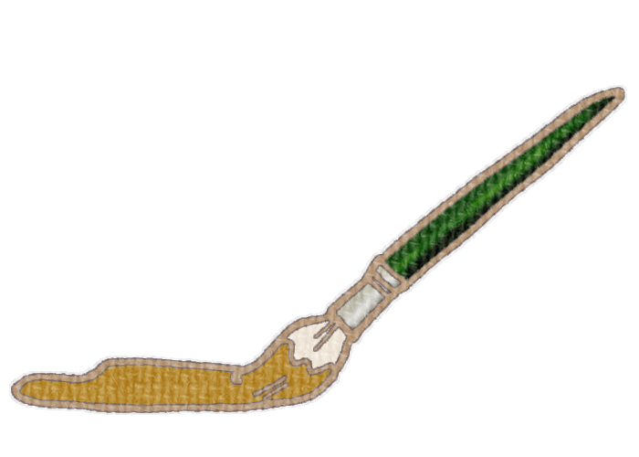 筆で黄土色の絵具を塗る様子の透過イラスト素材