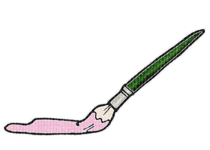 筆でピンク色の絵具を塗る様子の透過イラスト素材