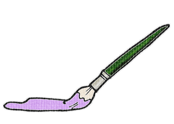 筆で紫色の絵具を塗る様子の透過イラスト素材