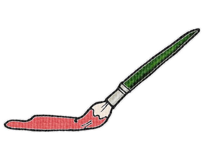 筆で赤色の絵具を塗る様子の透過イラスト素材