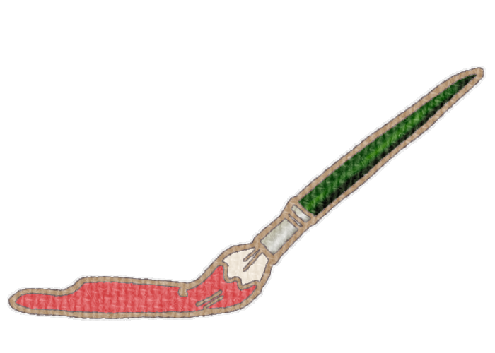 筆で赤色の絵具を塗る様子の透過イラスト素材