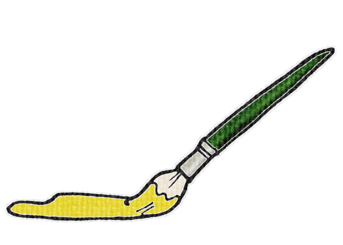 筆で黄色の絵具を塗る様子の透過イラスト素材