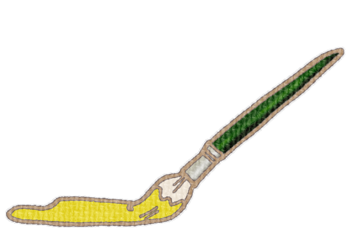 筆で黄色の絵具を塗る様子の透過イラスト素材