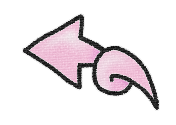 ピンク色のくるっとねじれた左向きやじるしの透過イラスト素材