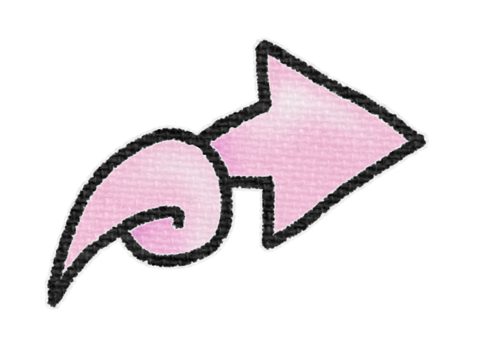 ピンク色のくるっとねじれた右向きやじるしの透過イラスト素材