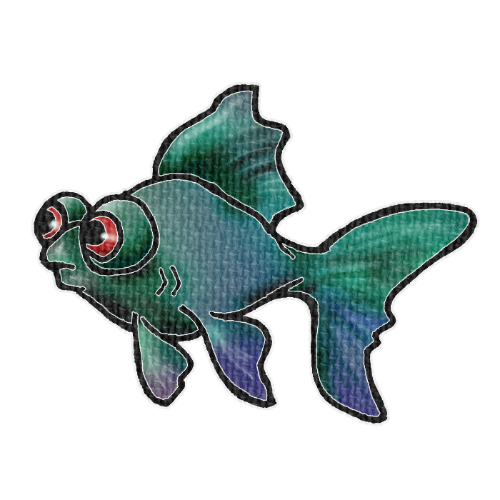 青色のメタリックカラーの金魚の透過イラスト