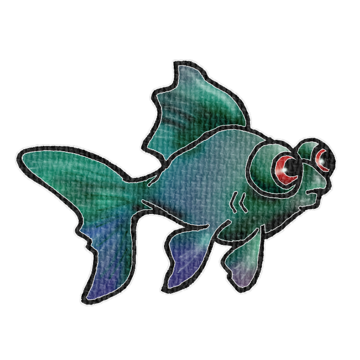 青色のメタリックカラーの金魚の透過イラスト